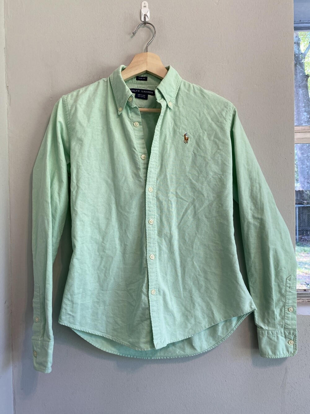 Vintage Ralph Lauren Slim Fit Oxford Shirt Green Cotton Women's 4